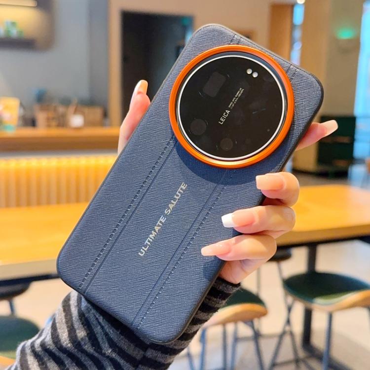 For Xiaomi 17 Ultra Metal Camera Lens Frame Buttons Vegan Leather Phone Case(Blue)