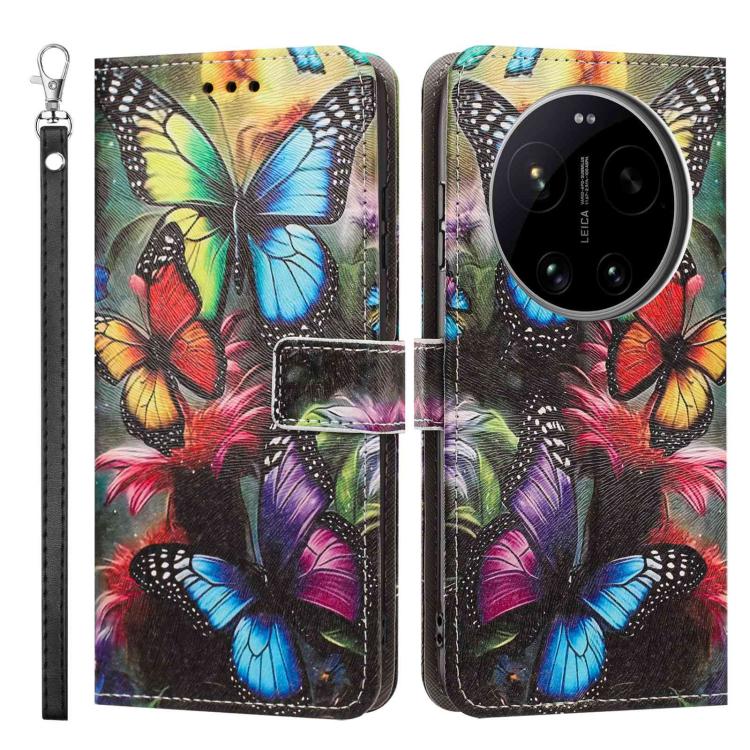 For Xiaomi 17 Ultra Painted Pattern Vegan Leather Phone Case with Strap(Colorful Butterfly) - Image 2