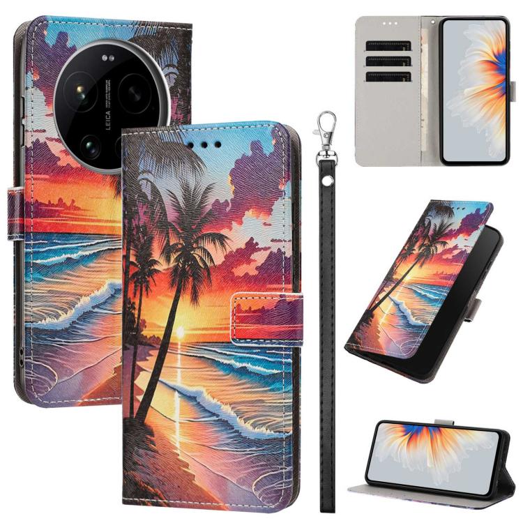 For Xiaomi 17 Ultra Painted Pattern Vegan Leather Phone Case with Strap(Hawaii)