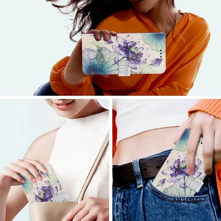 For Xiaomi 17 Ultra Painted Pattern Vegan Leather Phone Case with Strap(Purple Lotus) - Image 8