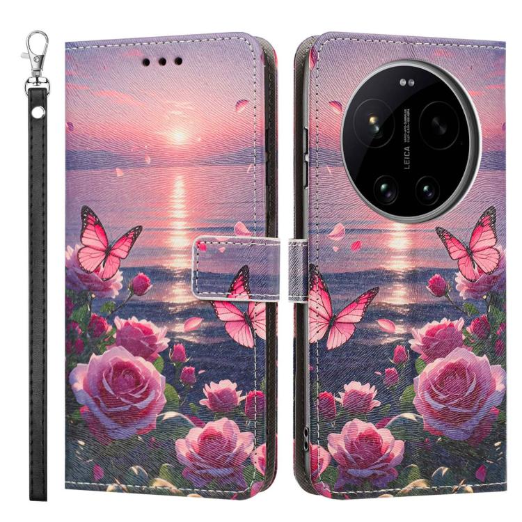 For Xiaomi 17 Ultra Painted Pattern Vegan Leather Phone Case with Strap(Rose Butterfly) - Image 2