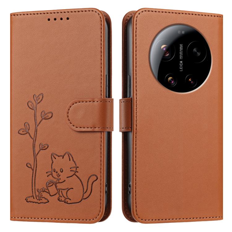 For Xiaomi 17 Ultra YX0014 Cat Watering Tree Buckle Vegan Leather Phone Case with Lanyard(Coffee Brown) - Image 2