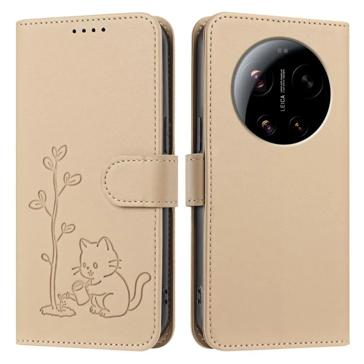 For Xiaomi 17 Ultra YX0014 Cat Watering Tree Buckle Vegan Leather Phone Case with Lanyard(Gold) - Image 2