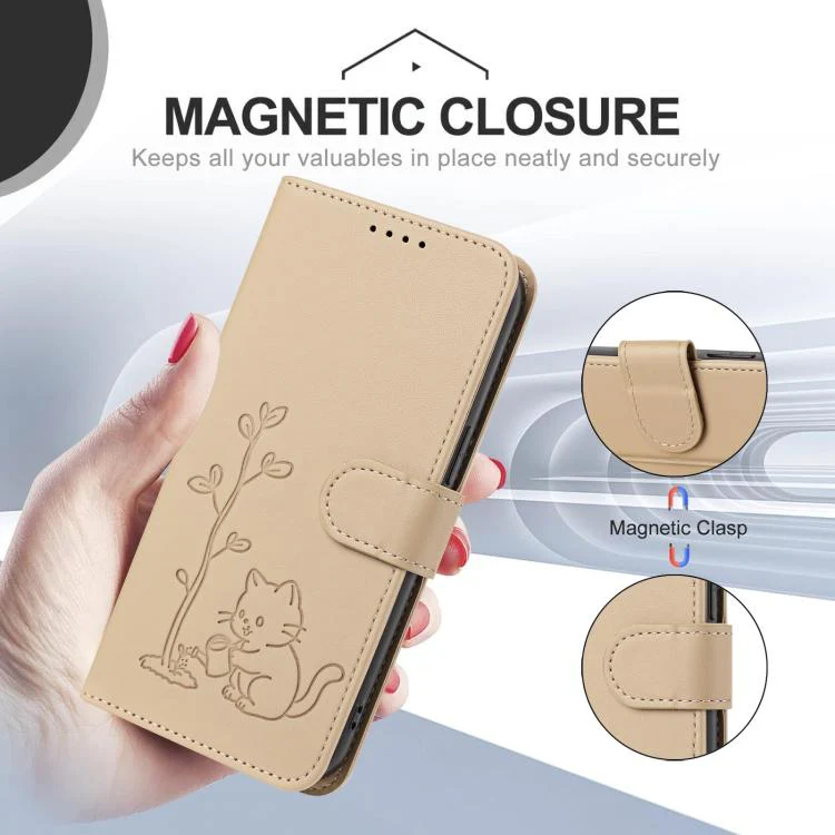 For Xiaomi 17 Ultra YX0014 Cat Watering Tree Buckle Vegan Leather Phone Case with Lanyard(Gold) - Image 4