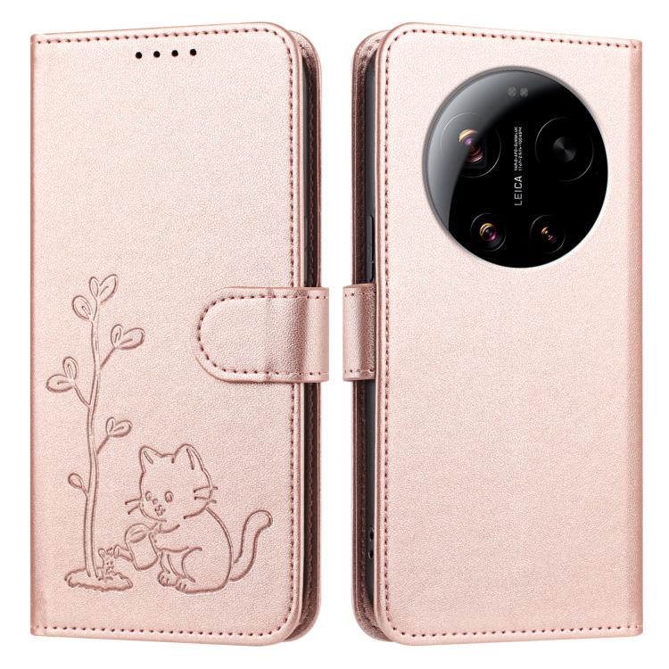 For Xiaomi 17 Ultra YX0014 Cat Watering Tree Buckle Vegan Leather Phone Case with Lanyard(Rose Gold) - Image 2