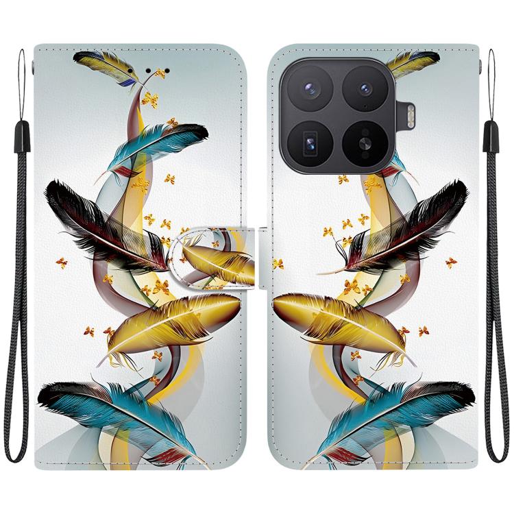 For Xiaomi 17T 5G Crystal Texture Colored Drawing Leather Phone Case(Gold Butterfly Feathers)