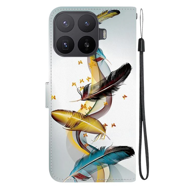 For Xiaomi 17T 5G Crystal Texture Colored Drawing Leather Phone Case(Gold Butterfly Feathers) - Image 3