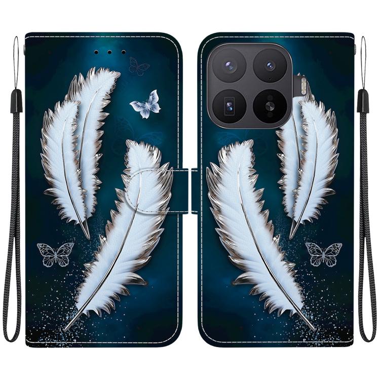 For Xiaomi 17T 5G Crystal Texture Colored Drawing Leather Phone Case(White Butterfly Feathers)