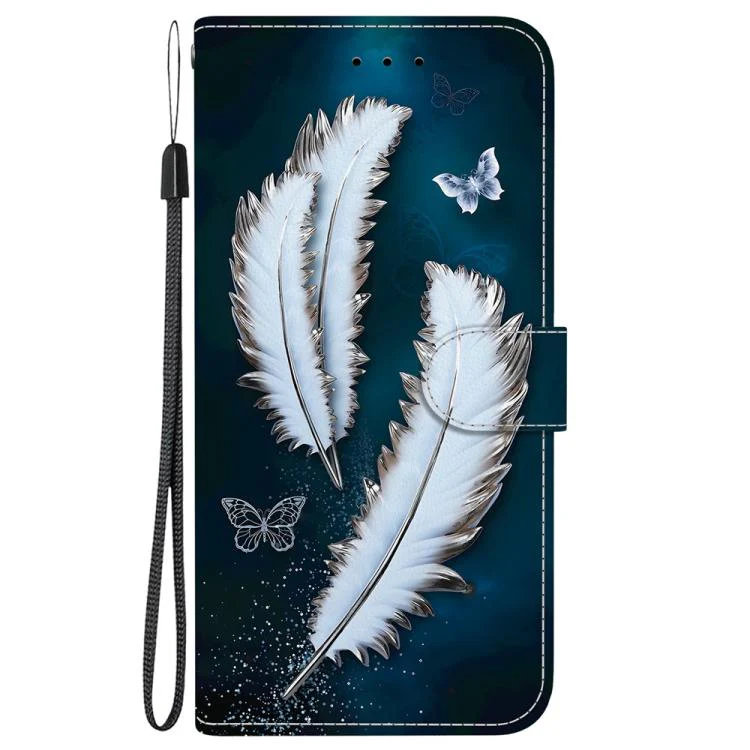 For Xiaomi 17T 5G Crystal Texture Colored Drawing Leather Phone Case(White Butterfly Feathers) - Image 2