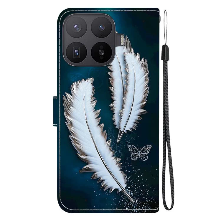 For Xiaomi 17T 5G Crystal Texture Colored Drawing Leather Phone Case(White Butterfly Feathers) - Image 3