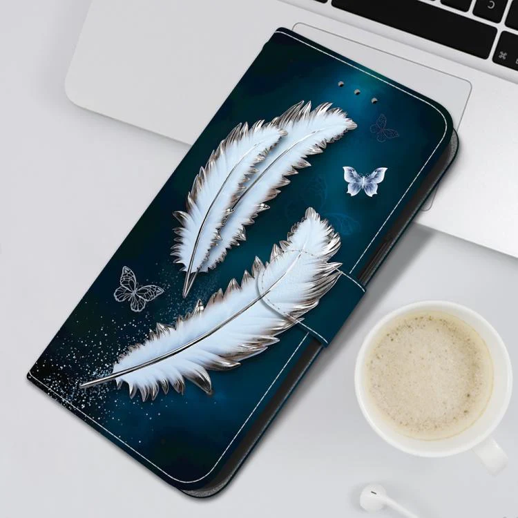 For Xiaomi 17T 5G Crystal Texture Colored Drawing Leather Phone Case(White Butterfly Feathers) - Image 7