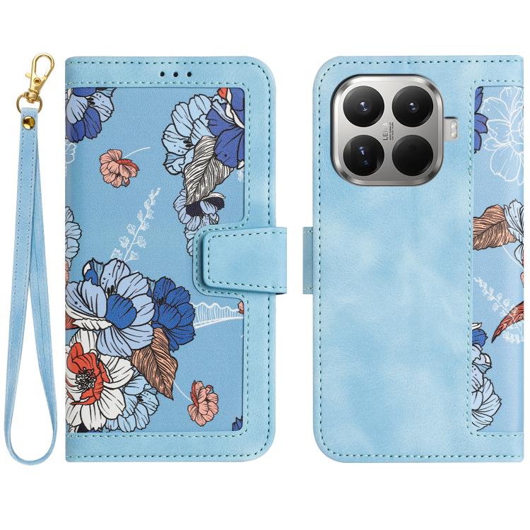 For Xiaomi 17T 5G Floral Pattern Leather Phone Case with Lanyard(Light Blue)