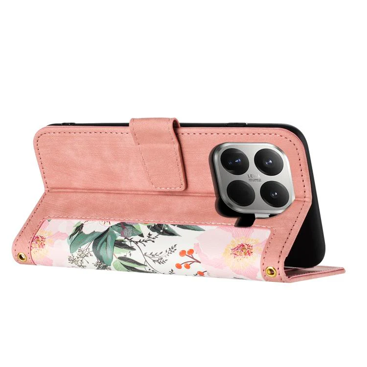 For Xiaomi 17T 5G Floral Pattern Leather Phone Case with Lanyard(Pink) - Image 4