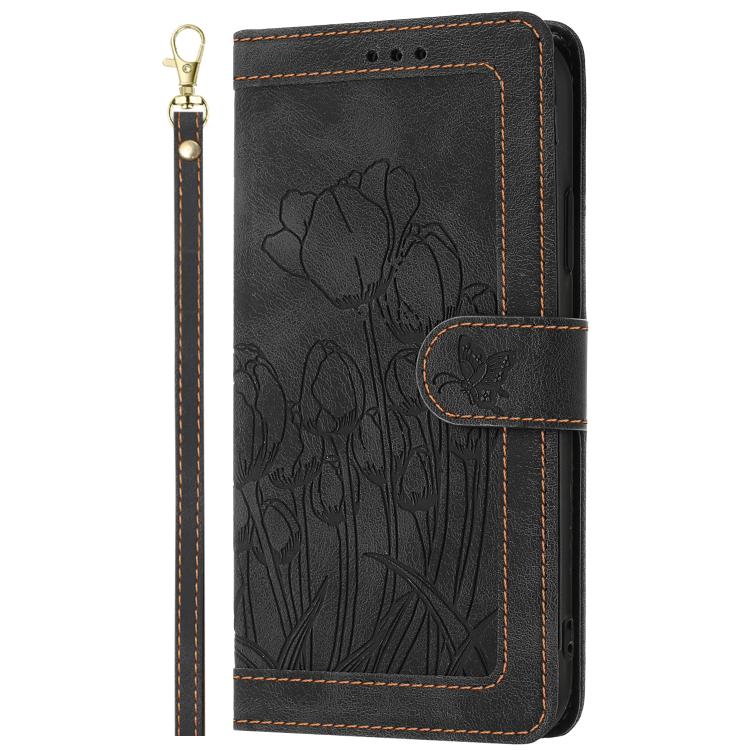 For Xiaomi 17T 5G Tulips Embossed Leather Phone Case with Lanyard(Black) - Image 2