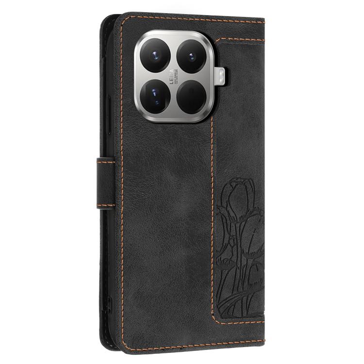 For Xiaomi 17T 5G Tulips Embossed Leather Phone Case with Lanyard(Black) - Image 3
