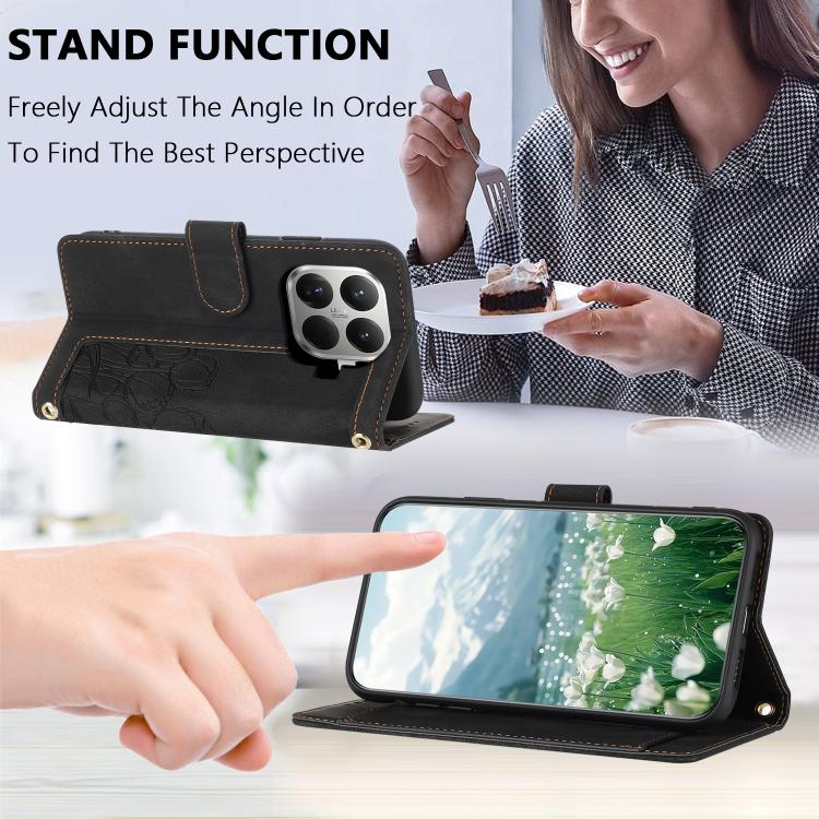 For Xiaomi 17T 5G Tulips Embossed Leather Phone Case with Lanyard(Black) - Image 5