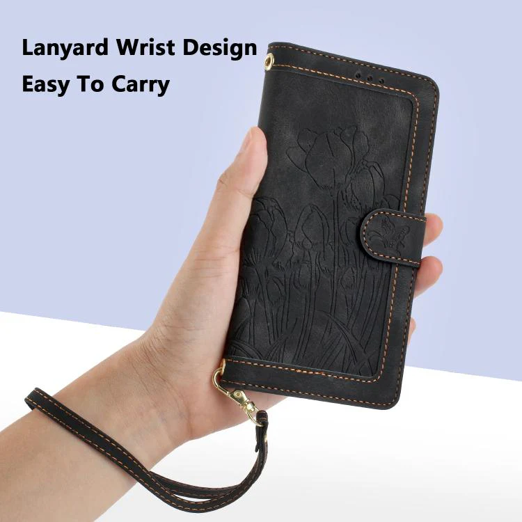 For Xiaomi 17T 5G Tulips Embossed Leather Phone Case with Lanyard(Black) - Image 7