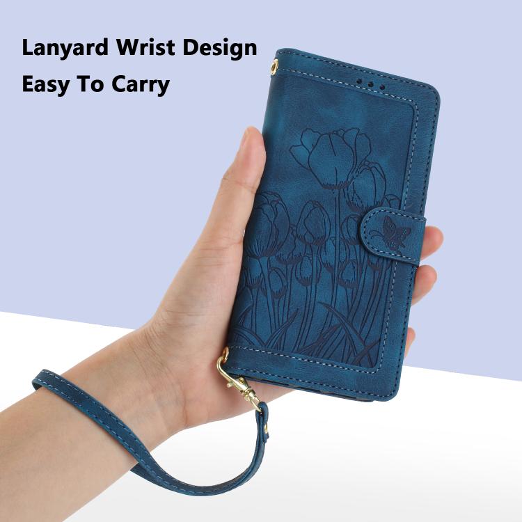 For Xiaomi 17T 5G Tulips Embossed Leather Phone Case with Lanyard(Blue) - Image 7