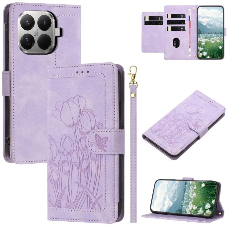 For Xiaomi 17T 5G Tulips Embossed Leather Phone Case with Lanyard(Purple)
