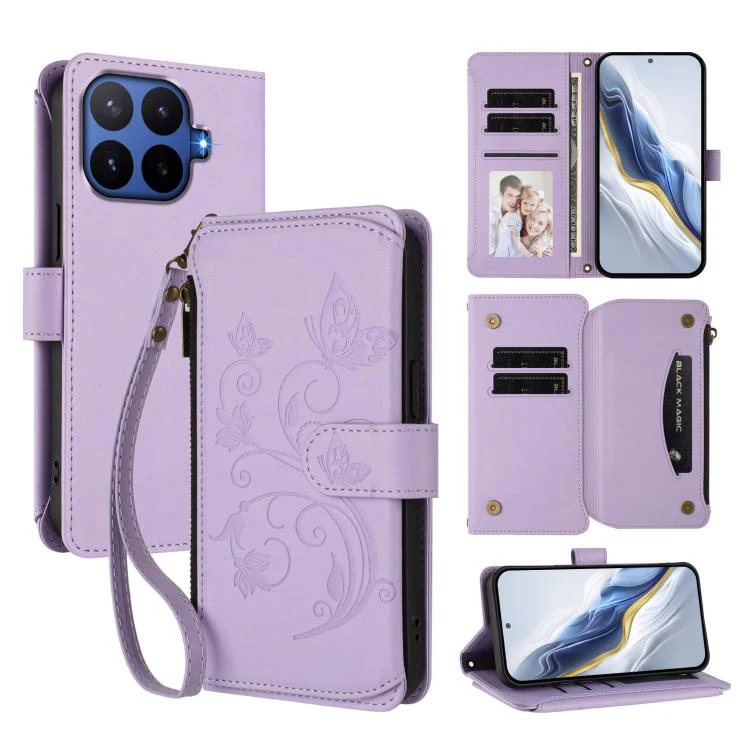 For Xiaomi 17T Pro 5G Butterfly Love Flower Multi-card Zipper Wallet Leather Phone Case(Light Purple)