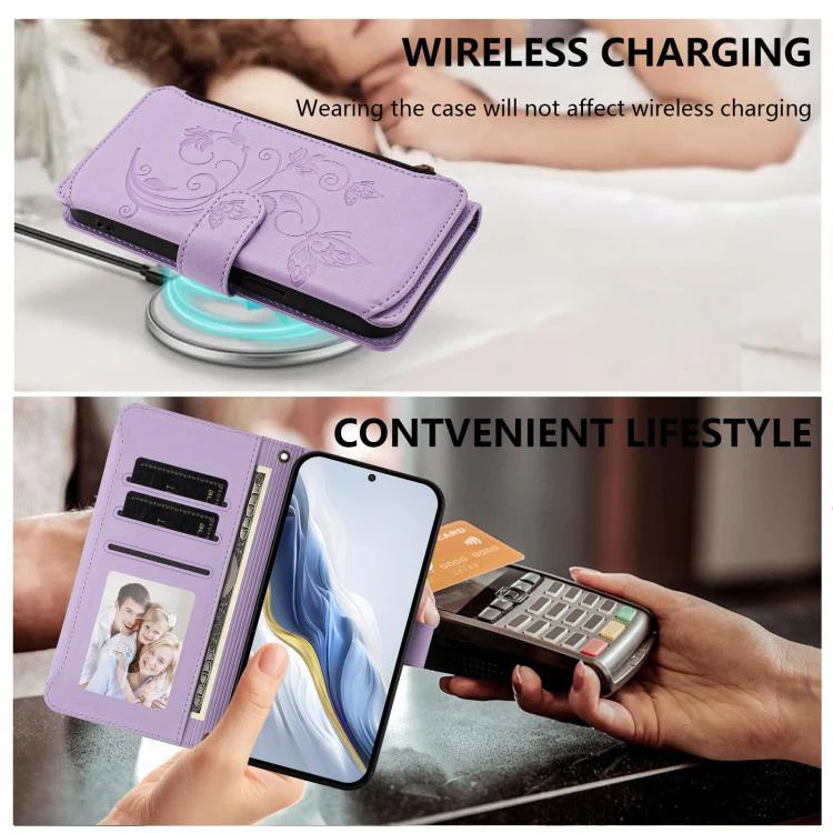 For Xiaomi 17T Pro 5G Butterfly Love Flower Multi-card Zipper Wallet Leather Phone Case(Light Purple) - Image 7