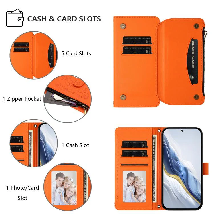 For Xiaomi 17T Pro 5G Butterfly Love Flower Multi-card Zipper Wallet Leather Phone Case(Orange) - Image 3