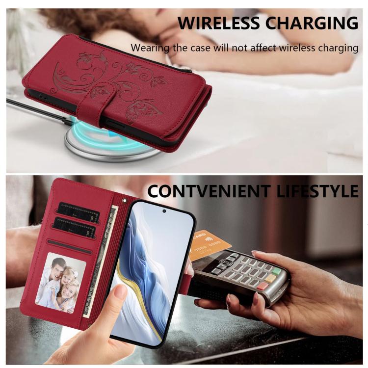 For Xiaomi 17T Pro 5G Butterfly Love Flower Multi-card Zipper Wallet Leather Phone Case(Wine Red) - Image 7