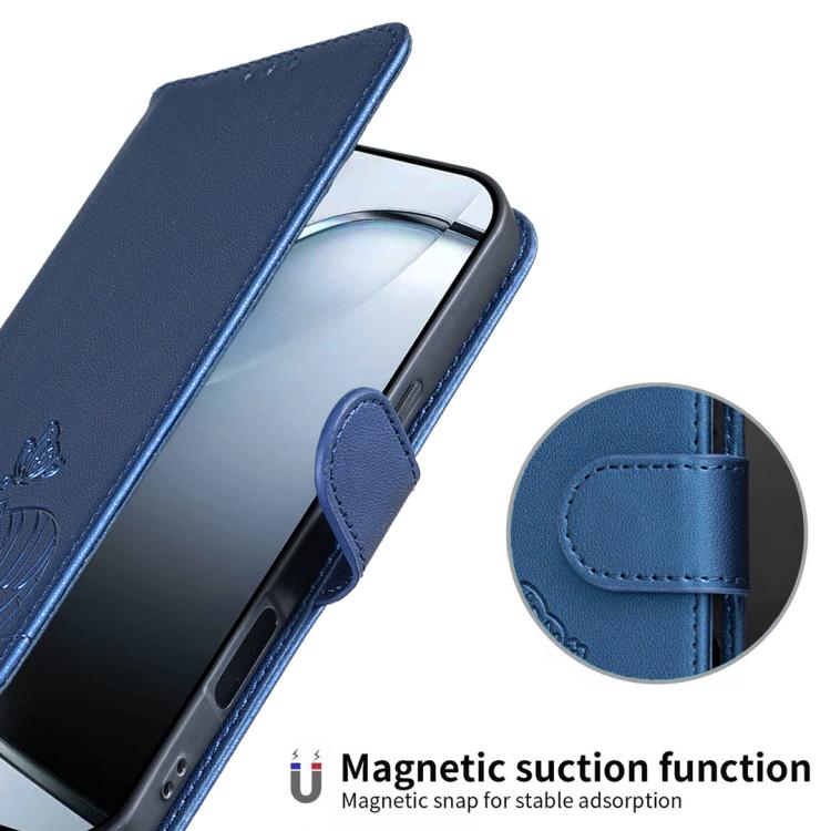 For Xiaomi 17T Pro 5G Cat Butterfly Embossed RFID Vegan Leather Phone Case with Strap(Dark Blue) - Image 4