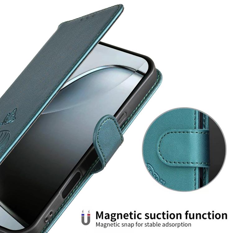 For Xiaomi 17T Pro 5G Cat Butterfly Embossed RFID Vegan Leather Phone Case with Strap(Dark Green) - Image 4