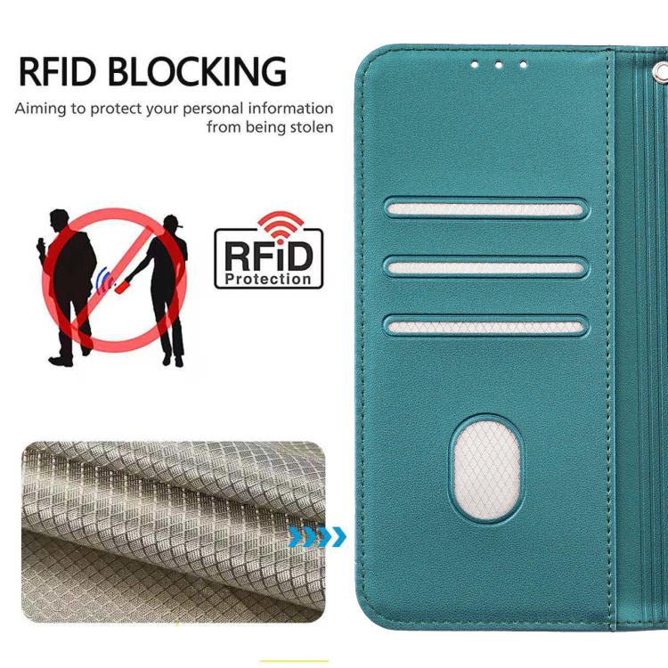 For Xiaomi 17T Pro 5G Cat Butterfly Embossed RFID Vegan Leather Phone Case with Strap(Dark Green) - Image 5