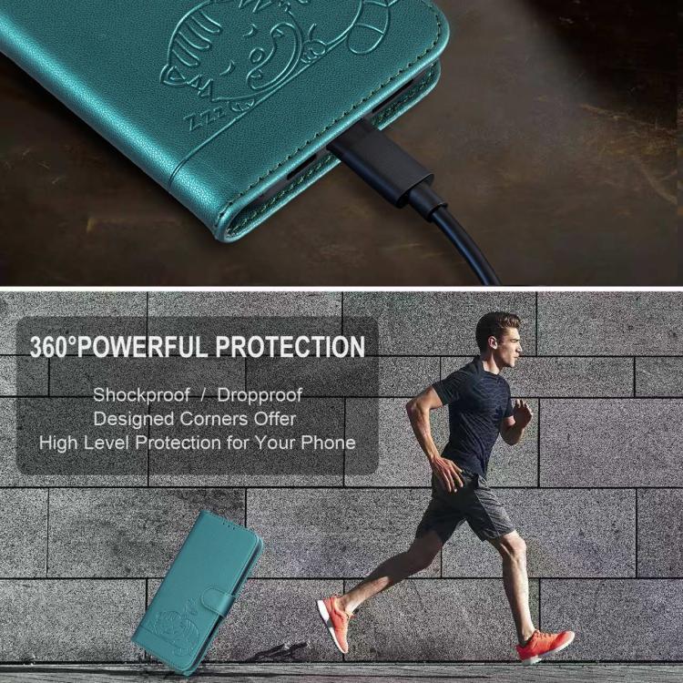 For Xiaomi 17T Pro 5G Cat Butterfly Embossed RFID Vegan Leather Phone Case with Strap(Dark Green) - Image 8