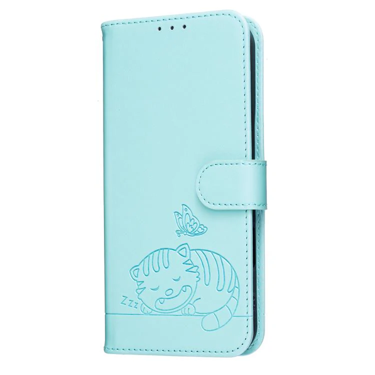 For Xiaomi 17T Pro 5G Cat Butterfly Embossed RFID Vegan Leather Phone Case with Strap(Light Green) - Image 2