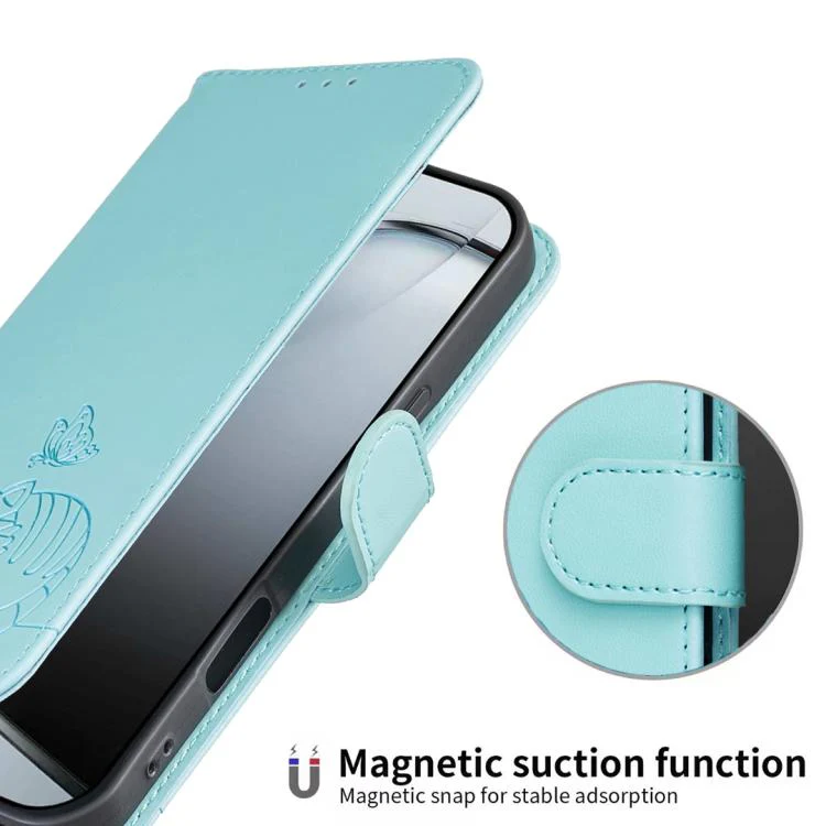 For Xiaomi 17T Pro 5G Cat Butterfly Embossed RFID Vegan Leather Phone Case with Strap(Light Green) - Image 4