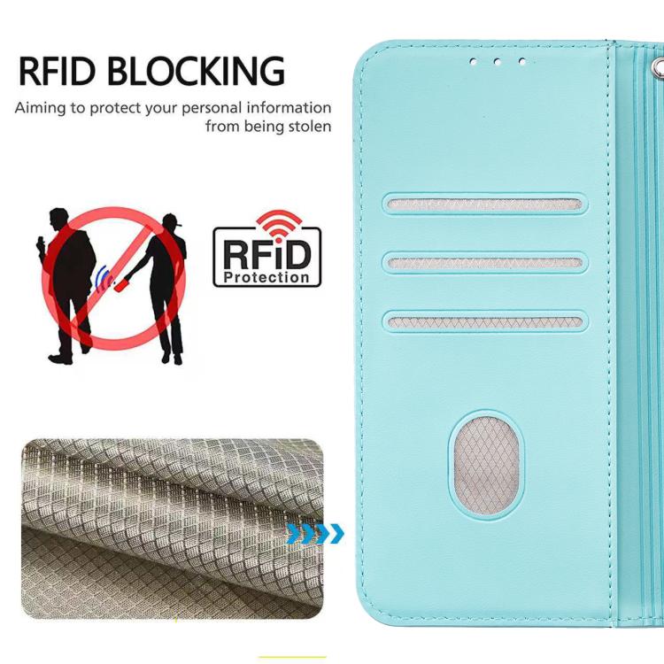 For Xiaomi 17T Pro 5G Cat Butterfly Embossed RFID Vegan Leather Phone Case with Strap(Light Green) - Image 5