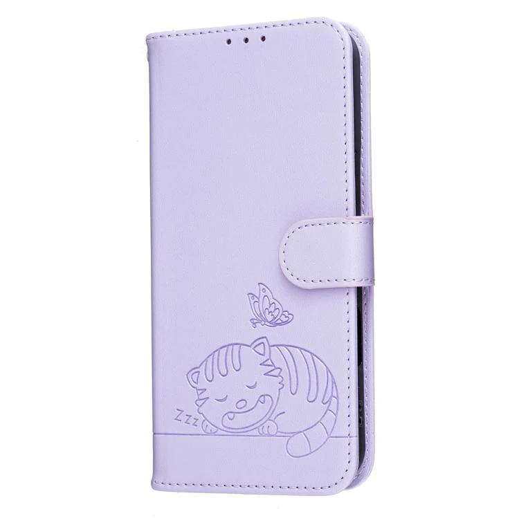 For Xiaomi 17T Pro 5G Cat Butterfly Embossed RFID Vegan Leather Phone Case with Strap(Light Purple) - Image 2