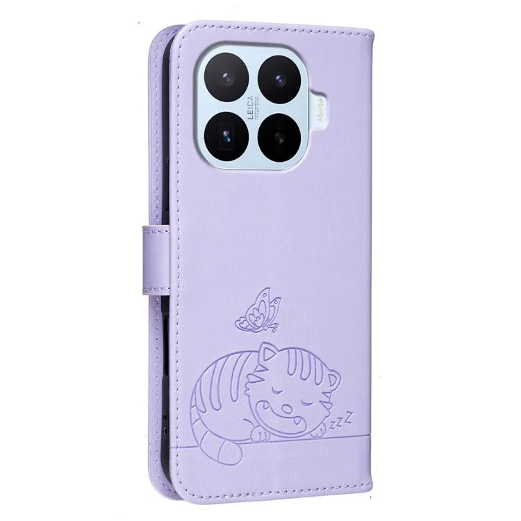 For Xiaomi 17T Pro 5G Cat Butterfly Embossed RFID Vegan Leather Phone Case with Strap(Light Purple) - Image 3