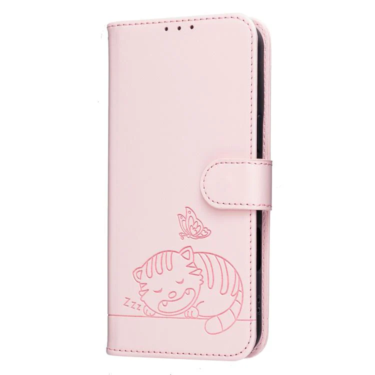For Xiaomi 17T Pro 5G Cat Butterfly Embossed RFID Vegan Leather Phone Case with Strap(Pink) - Image 2
