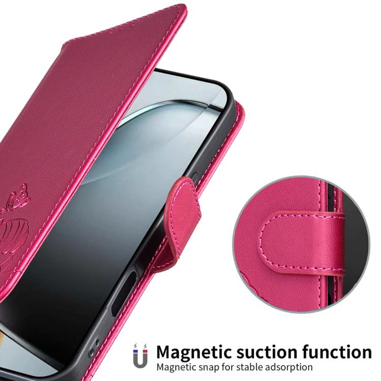 For Xiaomi 17T Pro 5G Cat Butterfly Embossed RFID Vegan Leather Phone Case with Strap(Rose Red) - Image 4
