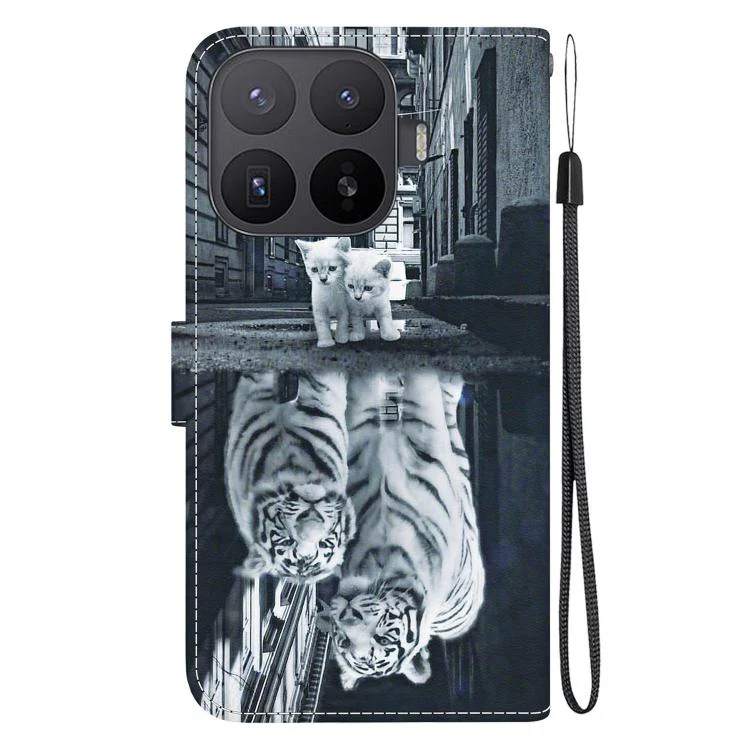 For Xiaomi 17T Pro 5G Crystal Texture Colored Drawing Leather Phone Case(Cat Tiger Reflection) - Image 3