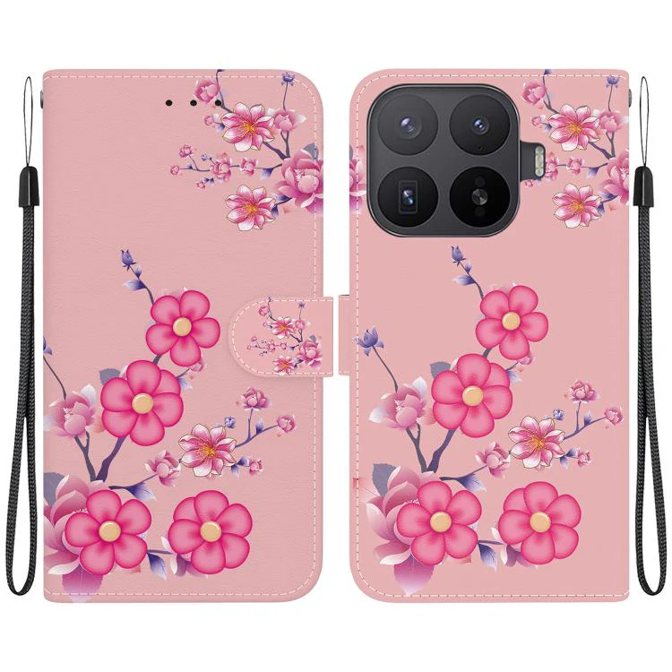 For Xiaomi 17T Pro 5G Crystal Texture Colored Drawing Leather Phone Case(Cherry Blossoms)