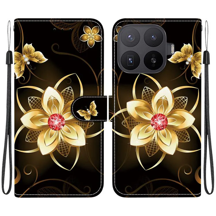For Xiaomi 17T Pro 5G Crystal Texture Colored Drawing Leather Phone Case(Gold Flower)
