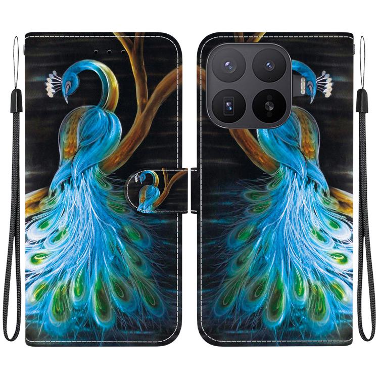 For Xiaomi 17T Pro 5G Crystal Texture Colored Drawing Leather Phone Case(Peacock)