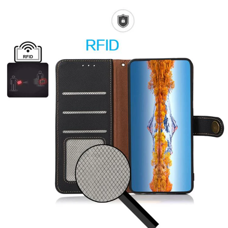 For Xiaomi 17T Pro 5G KHAZNEH Custer Texture RFID Genuine Leather Phone Case(Black) - Image 4