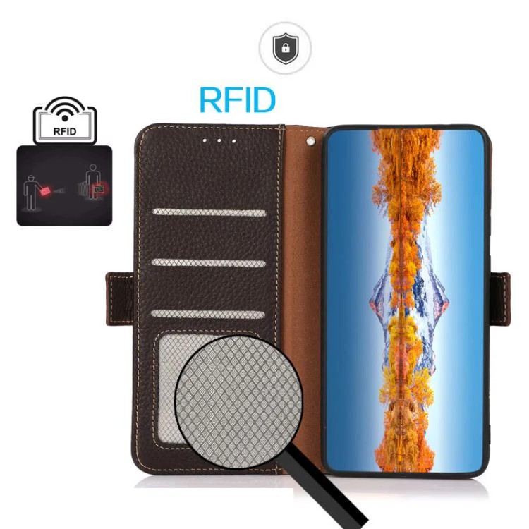 For Xiaomi 17T Pro 5G KHAZNEH Side-Magnetic Litchi Genuine Leather RFID Phone Case(Brown) - Image 4
