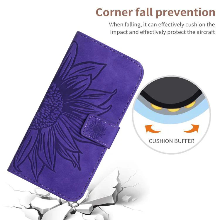 For Xiaomi 17T Pro 5G Skin Feel Sun Flower Embossed Flip Leather Phone Case with Lanyard(Dark Purple) - Image 5