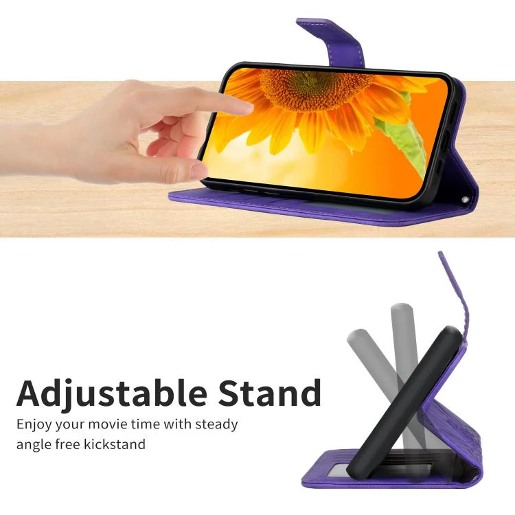 For Xiaomi 17T Pro 5G Skin Feel Sun Flower Embossed Flip Leather Phone Case with Lanyard(Dark Purple) - Image 6