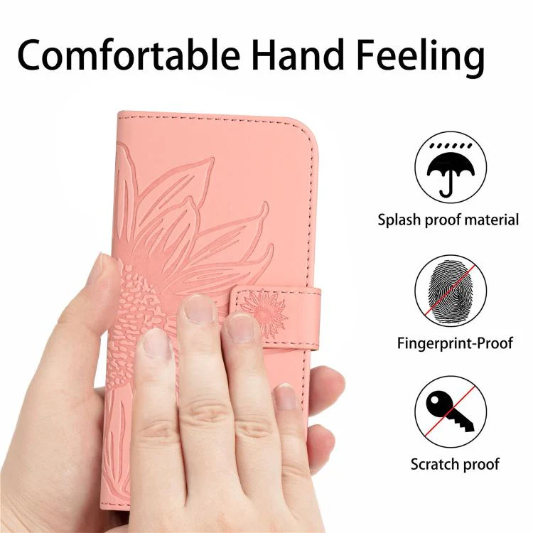 For Xiaomi 17T Pro 5G Skin Feel Sun Flower Embossed Flip Leather Phone Case with Lanyard(Pink) - Image 4