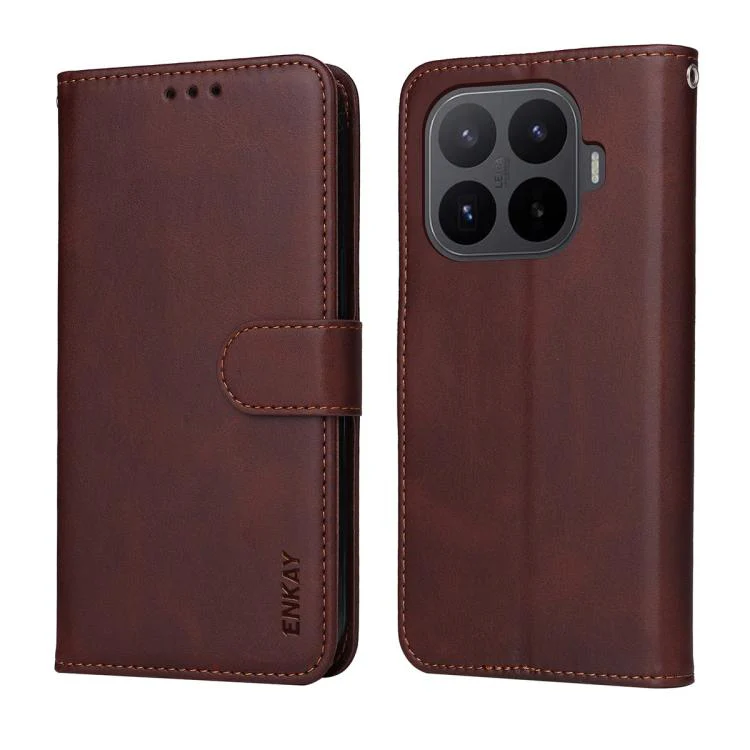 For Xiaomi 17T Pro ENKAY Card Wallet Calf Texture Leather Phone Case with 0.18mm High Aluminum-silicon Glass Film(Brown) - Image 5