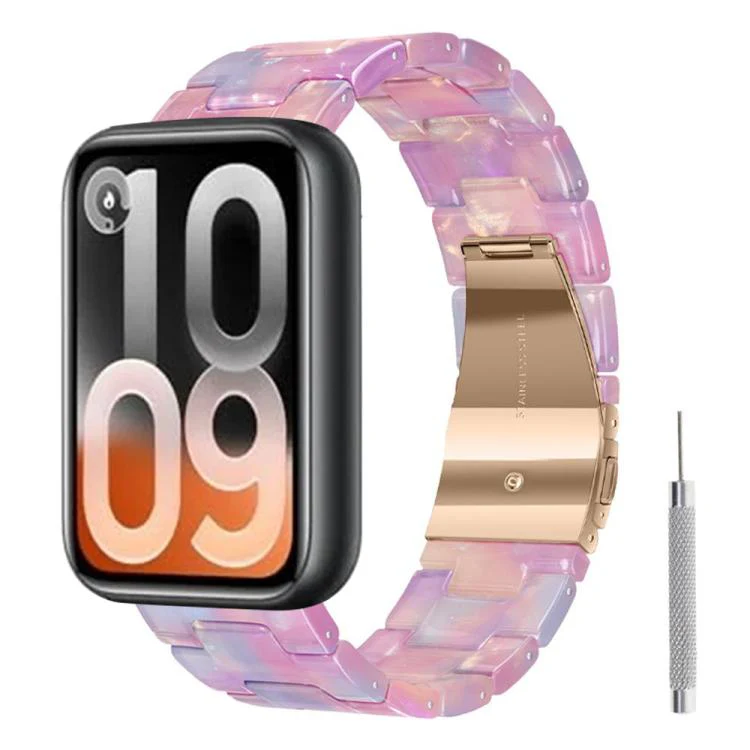For Xiaomi Band 10 Pro / Redmi Watch 6 / 5 Butterfly Clasp Three Beads Resin Watch Band with Removal Tool(Pastel Pink)