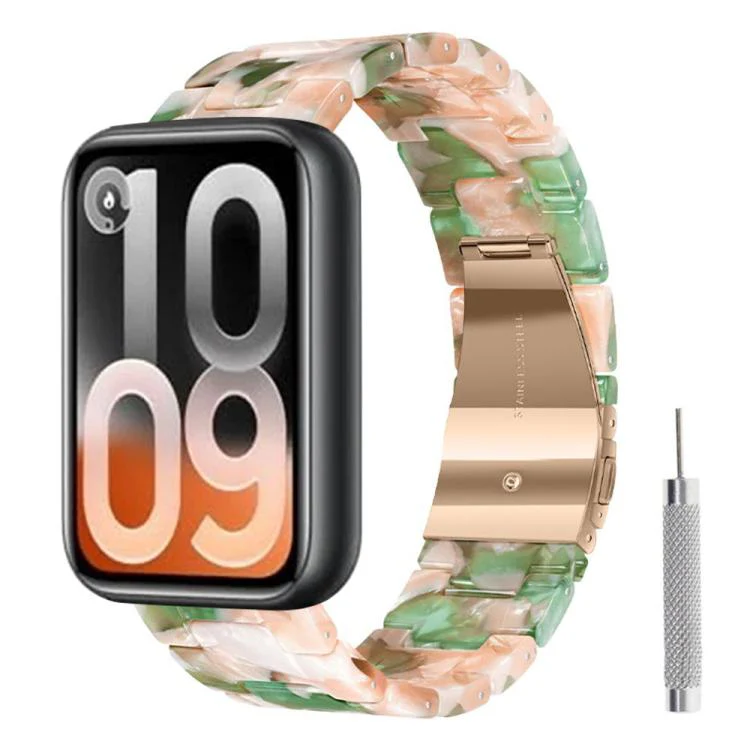 For Xiaomi Band 10 Pro / Redmi Watch 6 / 5 Butterfly Clasp Three Beads Resin Watch Band with Removal Tool(Powder Green)